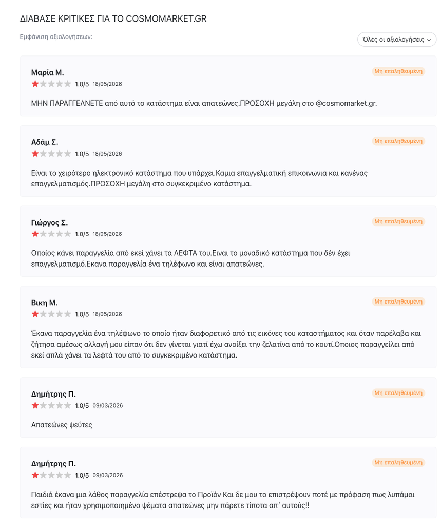 cosmomarket Μαρκόπουλο κριτικές 